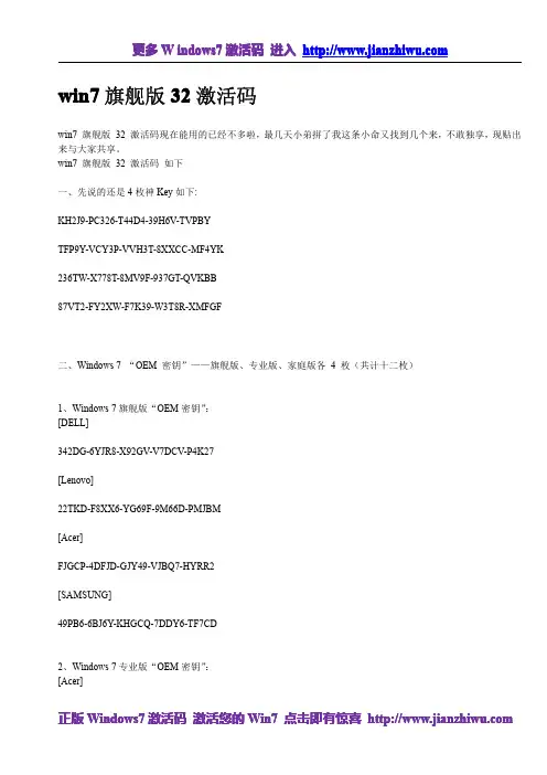 win7旗舰版32激活码