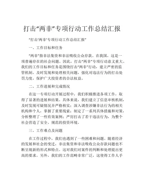 打击“两非”专项行动工作总结汇报