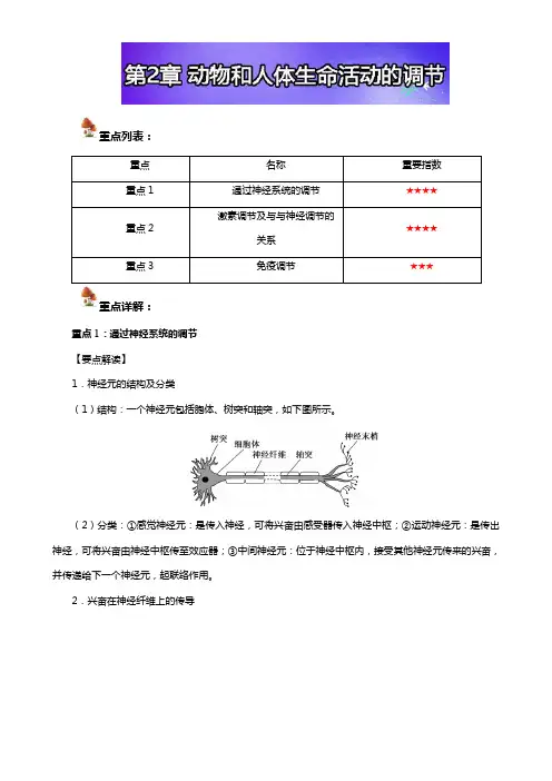高三生物 一轮复习(人教版必修3(上))：第2章 动物和人体生命活动的调节Word版含解析