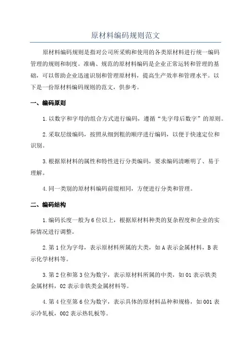 原材料编码规则范文