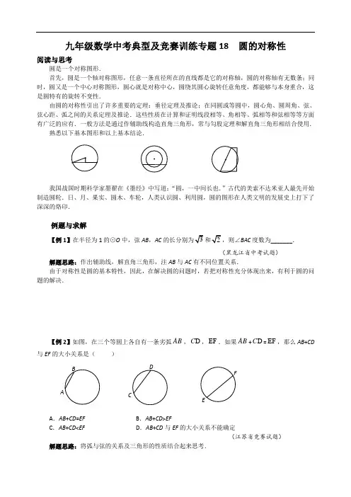 九年级数学中考典型及竞赛训练专题18 圆的对称性(附答案解析)