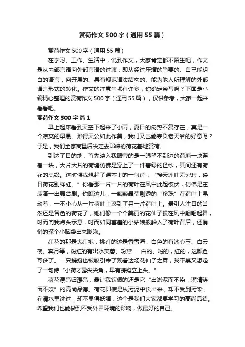 赏荷作文500字（通用55篇）