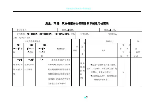 质量、环境、职业健康安全管理体系审核通用检查表