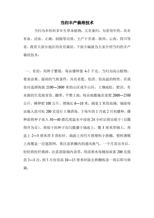 当归丰产栽培技术