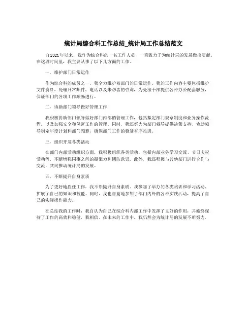 统计局综合科工作总结_统计局工作总结范文