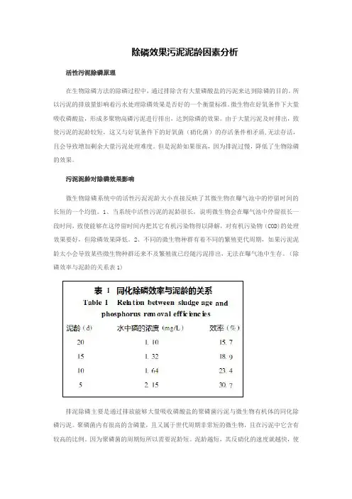 除磷效果污泥泥龄因素分析