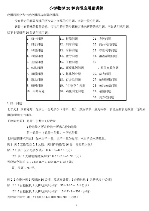 小学数学30种典型应用题分类讲解附带例题和解题过程