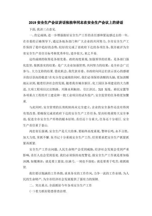 2019安全生产会议讲话 张桂华同志在安全生产会议上的讲话 精品