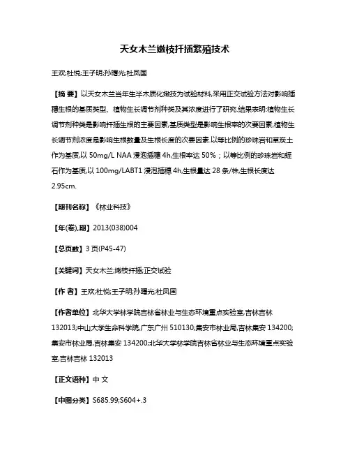天女木兰嫩枝扦插繁殖技术
