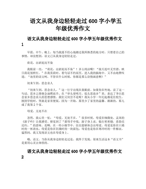 语文从我身边轻轻走过600字小学五年级优秀作文