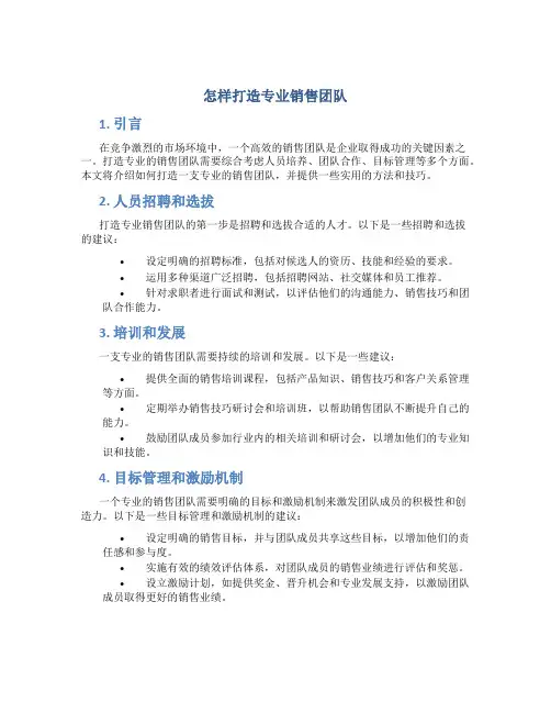 怎样打造专业销售团队