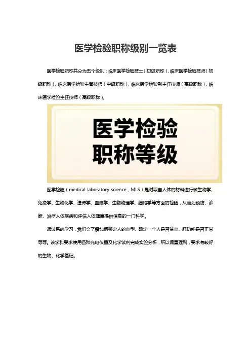 医学检验职称级别一览表