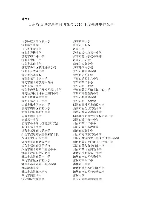 山东省心理健康教育研究会2014年度先进单位名单.doc