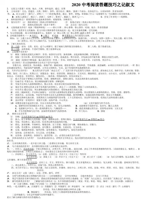 2020中考阅读答题技巧之记叙文