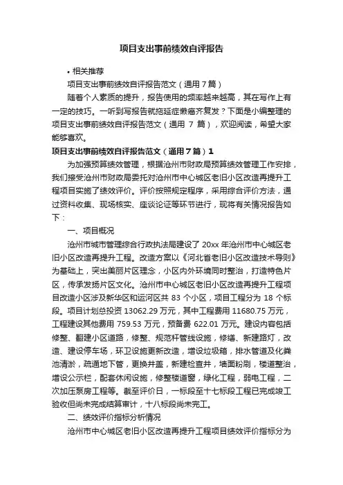 项目支出事前绩效自评报告