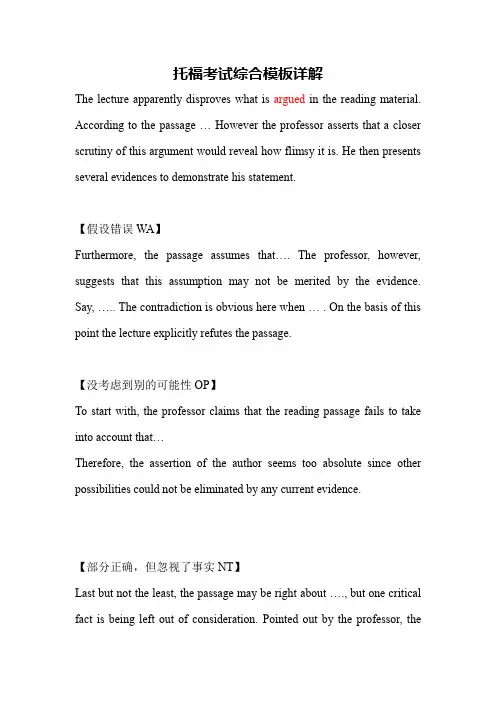 新托福考试综合写作模板介绍
