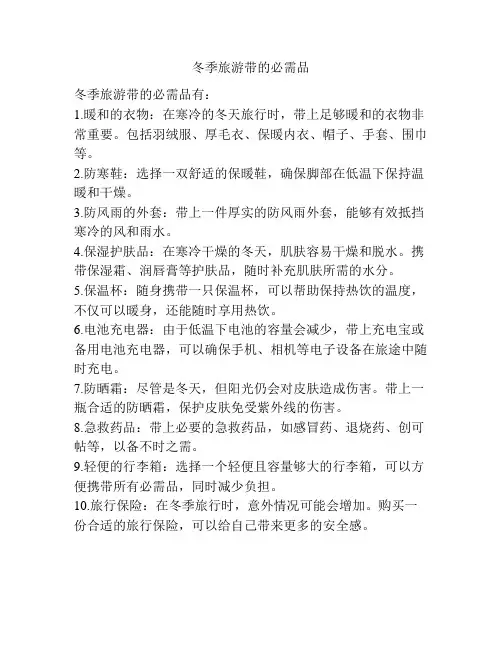 冬季旅游带的必需品