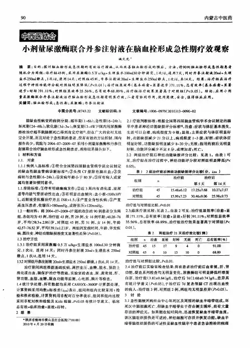 小剂量尿激酶联合丹参注射液在脑血栓形成急性期疗效观察
