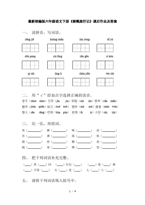 最新部编版六年级语文下册《骑鹅旅行记》课后作业及答案