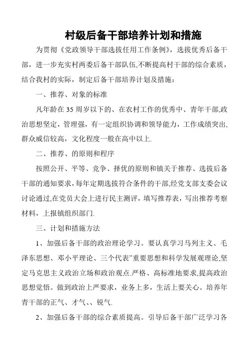 村级后备干部培养计划和措施
