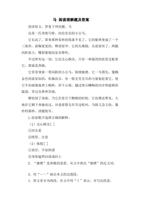 马 阅读理解题及答案