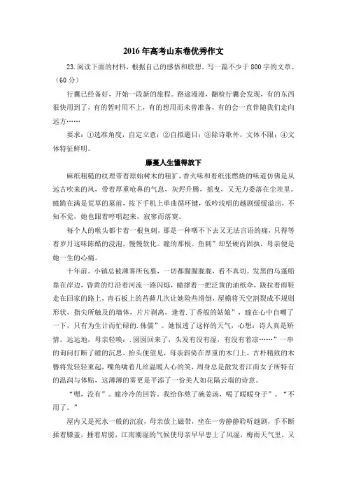 2016年高考山东卷优秀作文