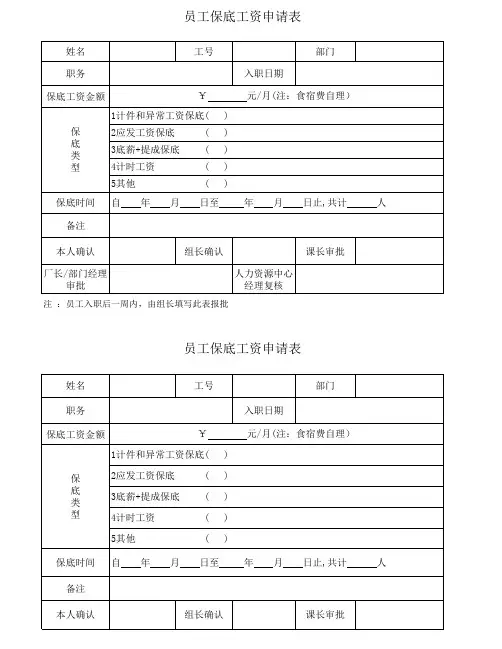 员工保底工资申请表