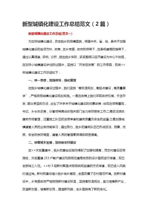 新型城镇化建设工作总结范文(2篇)