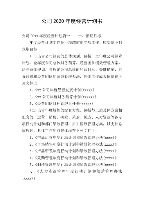 公司2020年度经营计划书