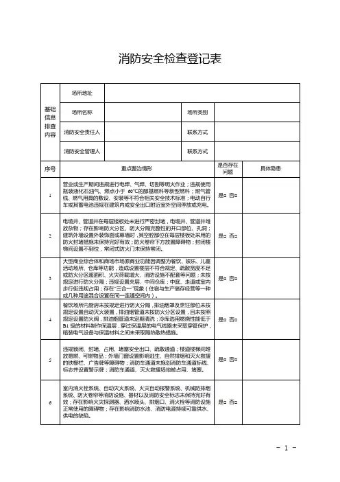消防安全检查登记表