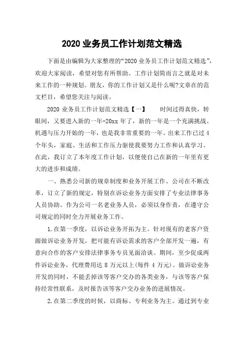 2020业务员工作计划范文精选