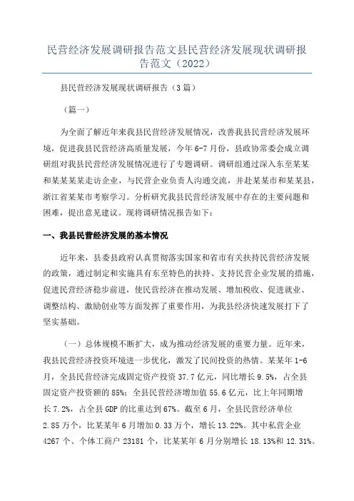 民营经济发展调研报告范文县民营经济发展现状调研报告范文(2022)
