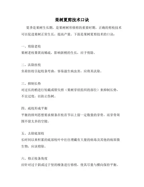 果树夏剪技术口诀