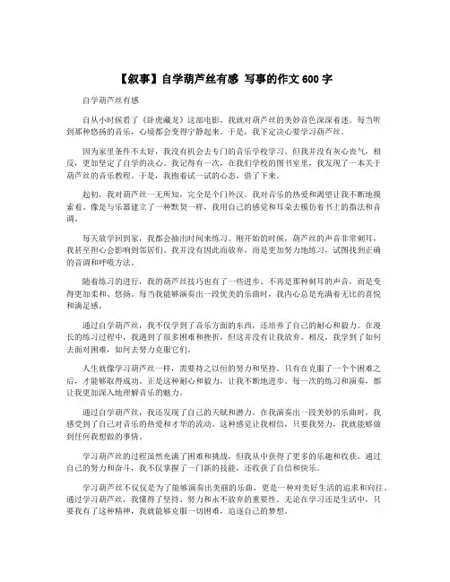 【叙事】自学葫芦丝有感 写事的作文600字