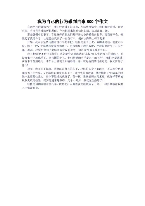 我为自己的行为感到自豪800字作文