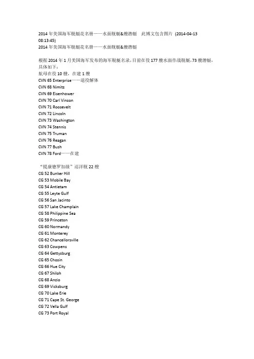2014年美国海军舰艇花名册