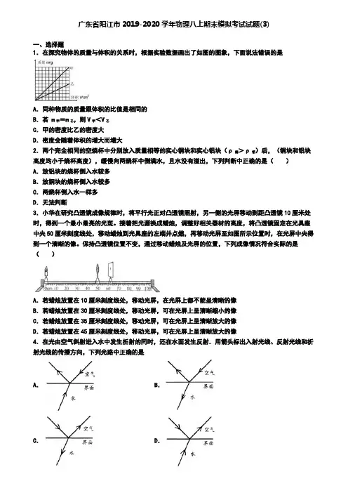 广东省阳江市2019-2020学年物理八上期末模拟考试试题(3)