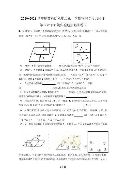 2020-2021学年度苏科版八年级第一学期物理学习共同体 第3章平面镜实验题加强训练2(无答案)
