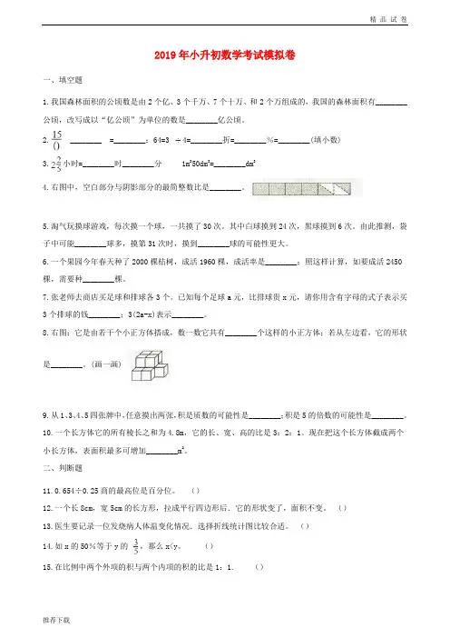 2019年小升初数学考试模拟卷10(含解析) 新 版人教 版