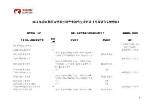 北京师范大学2017硕士研究生招生专业目录(外国语学院)