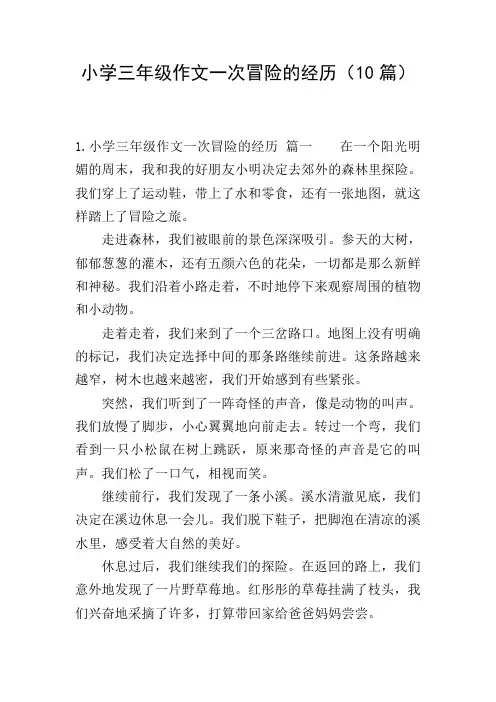 小学三年级作文一次冒险的经历(10篇)