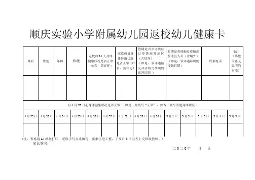返校健康卡  幼儿(1)