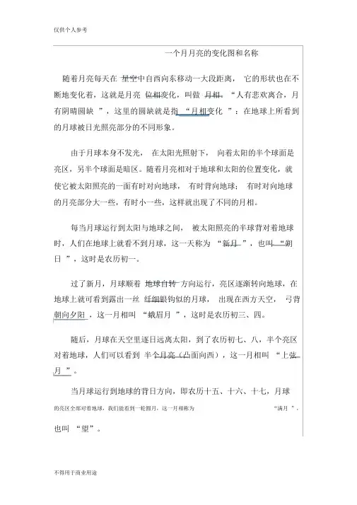 一个月月亮地变化图和名称