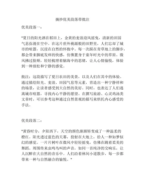 摘抄优美段落带批注