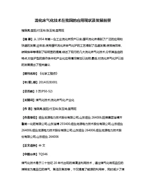流化床气化技术在我国的应用现状及发展前景