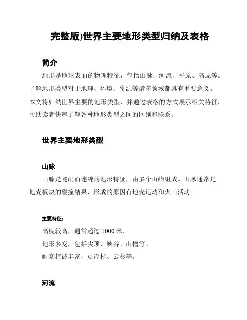 (完整版)世界主要地形类型归纳及表格