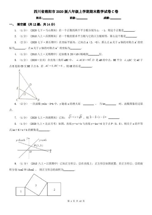 四川省绵阳市2020版八年级上学期期末数学试卷C卷