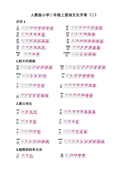 人教版小学二年级语文上册生字表二拼音和笔顺(楷体绝对经典)