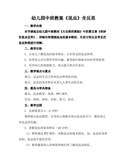 幼儿园中班教案《昆虫》含反思