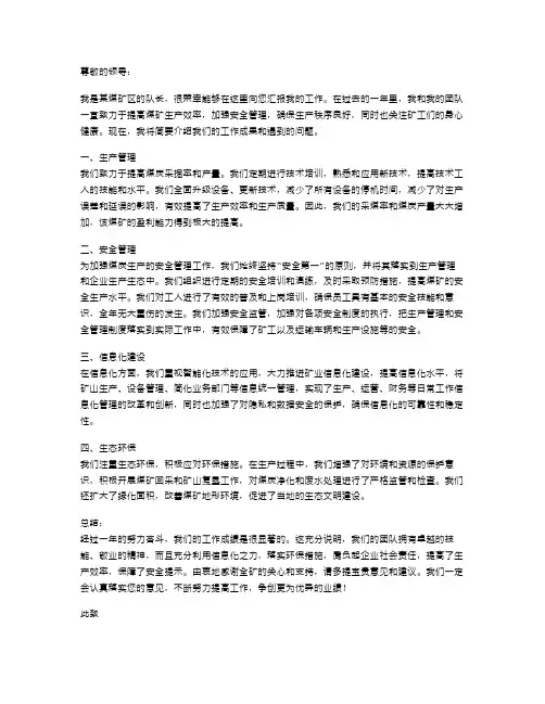 煤矿区队长述职报告